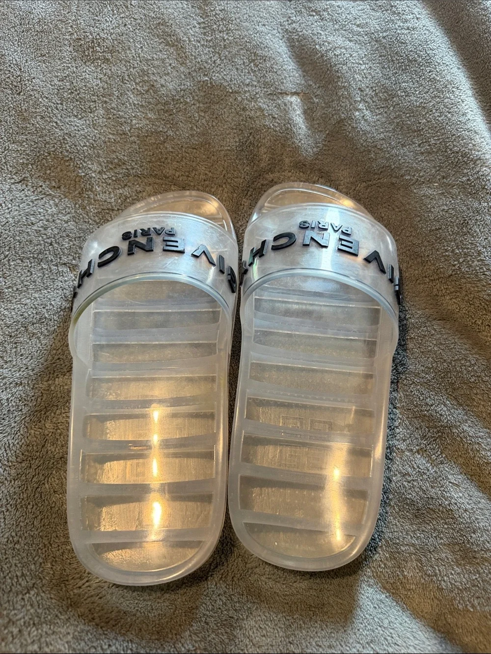 Givenchy Clear Transparent Slides Sandals with Black Logo